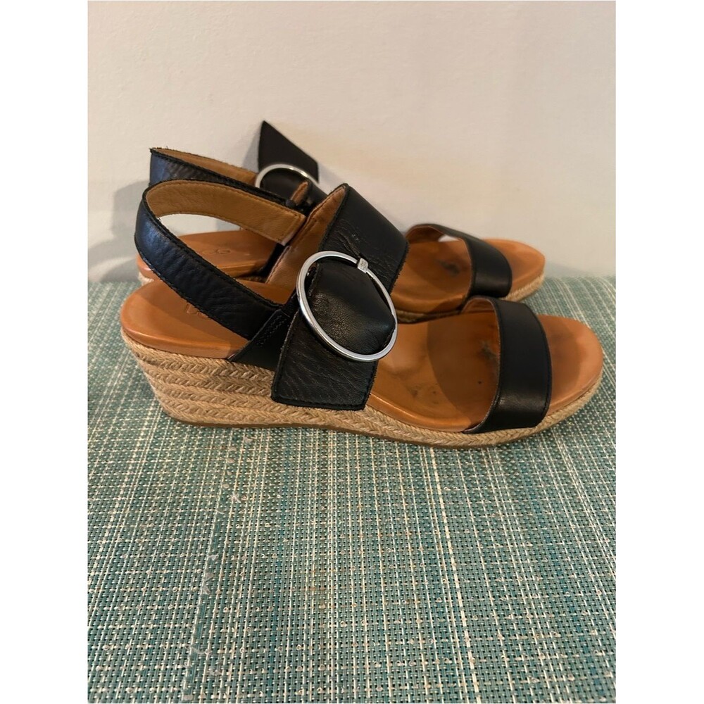 Black Wedge Espadrille Sandals with Silver Buckle